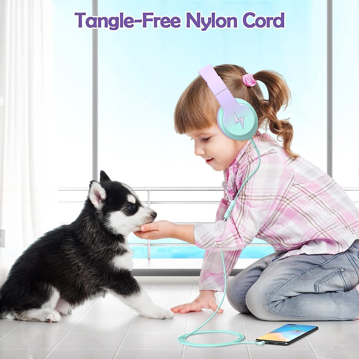 Durable Over-Ear Headphones for Kids with Microphone – Gradient Purple Design
