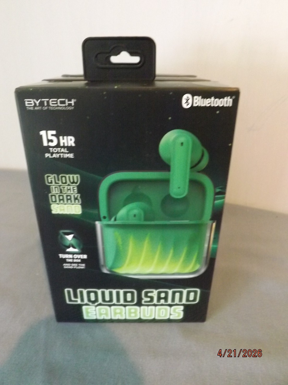 Glow In The Dark Liquid Sand Bluetooth Earbuds Green NEW