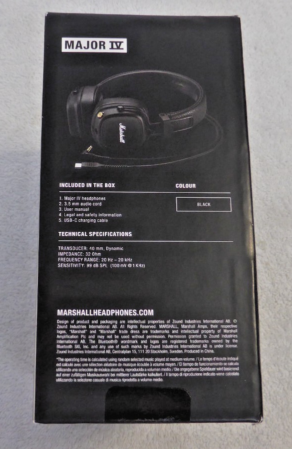 Marshall – Major IV Wireless On-Ear Bluetooth Foldable Headphones – Black (VG)