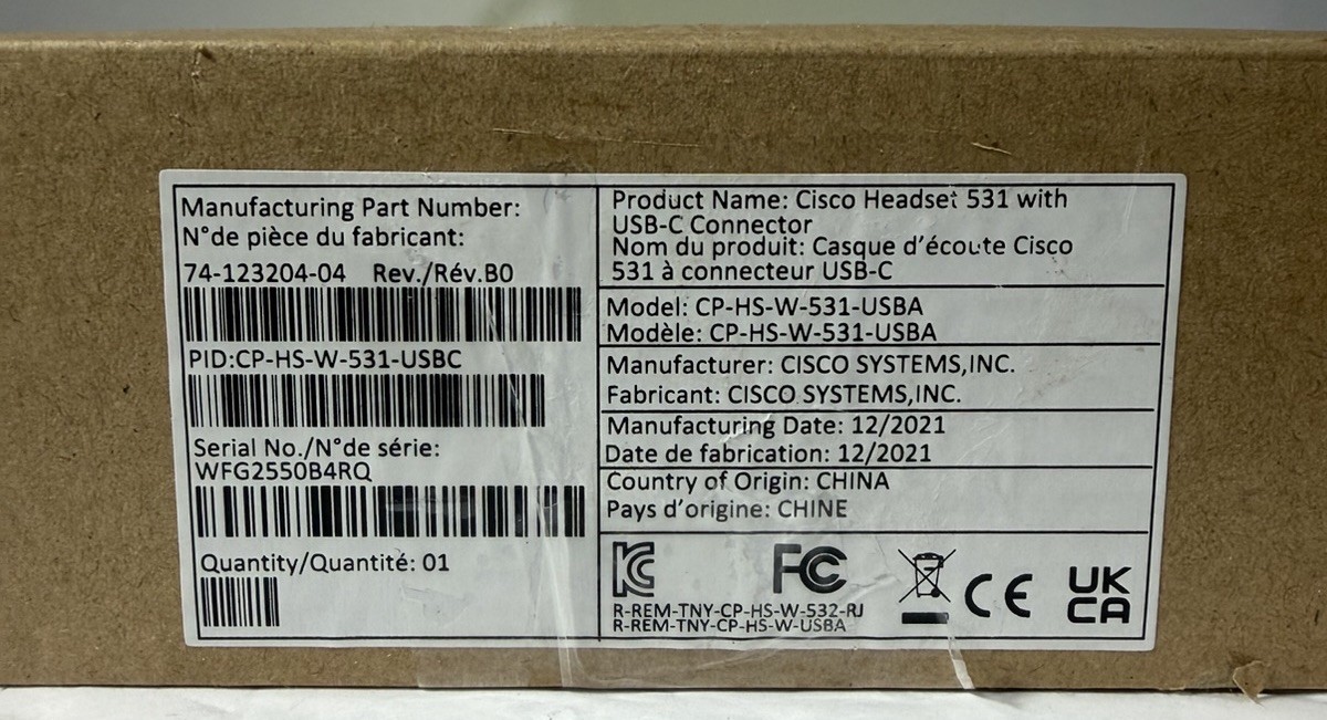 Cisco 531 Wired Single-Ear Headset w/ USB-A Adapter CP-HS-W-531-USBA *OPEN BOX*