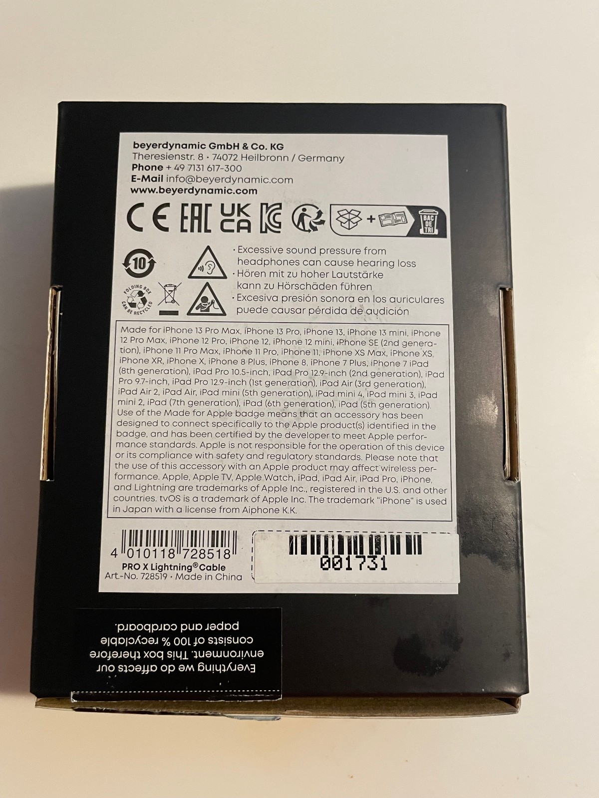 BeyerDynamic PRO X Lightning Cable DAC 1.6m Mini XLR to Lighting port for iPhone