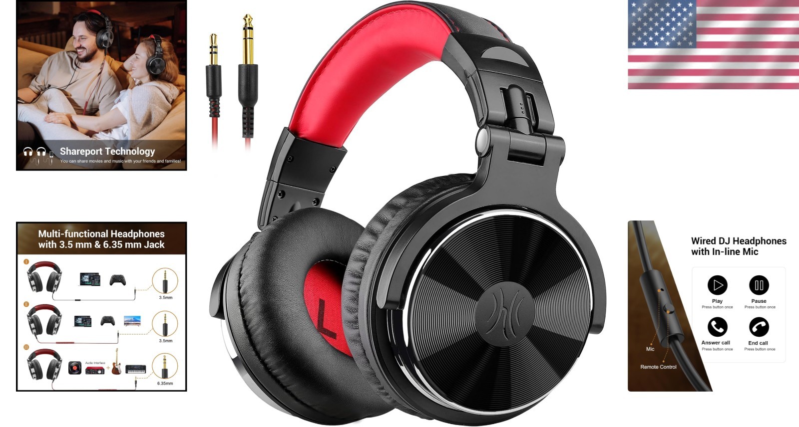 Professional Monitoring Headphones – Sound Isolation & Detachable Cables – Red