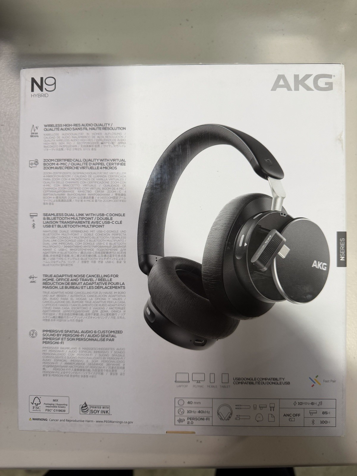 Harman AKG N9 Hybrid Wireless Headphones – Hi-Res Audio + ANC – Brand New