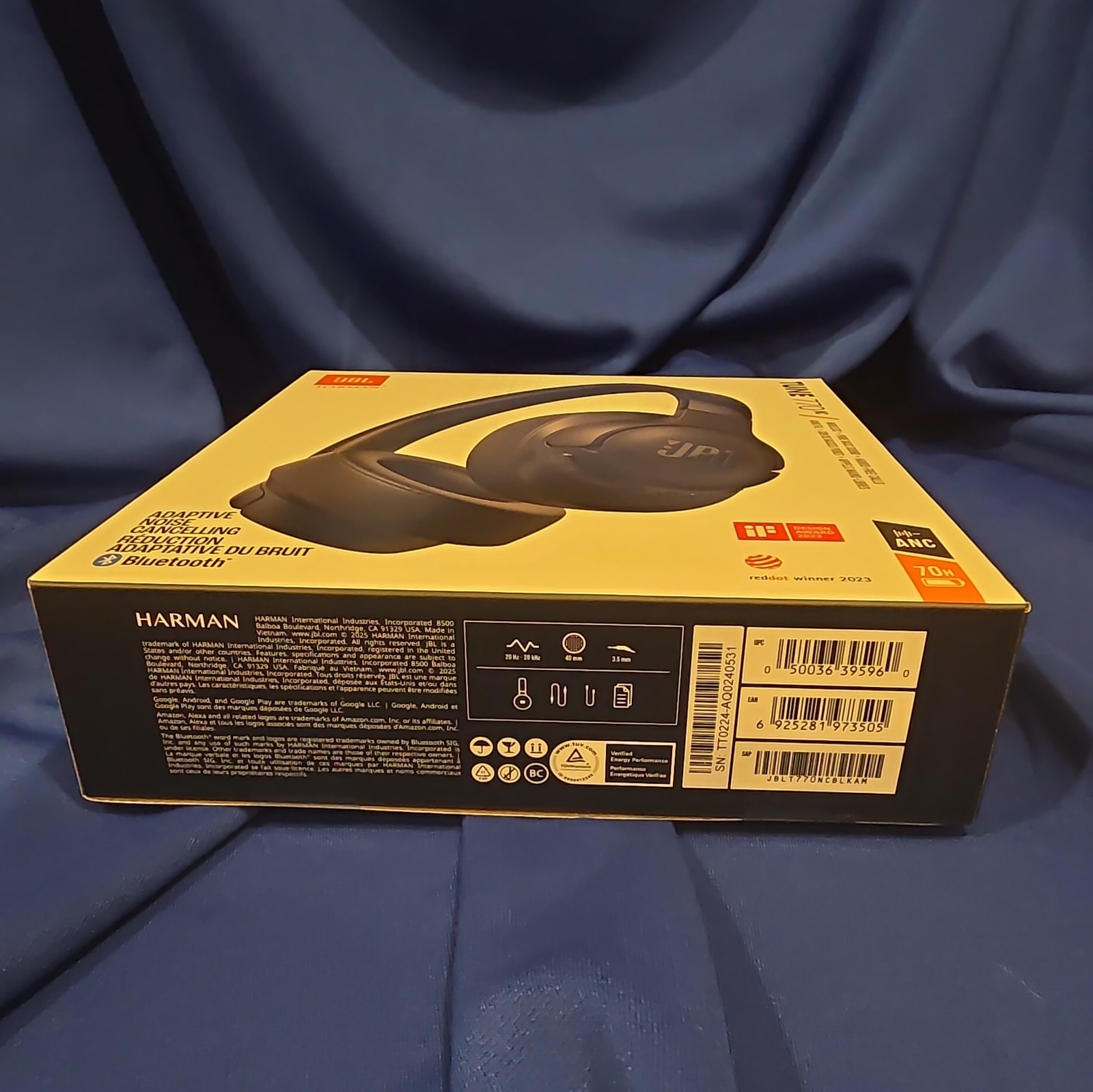 JBL Tune 770NC Adaptive Noise Cancelling Wireless Headphones Over Ear Black New