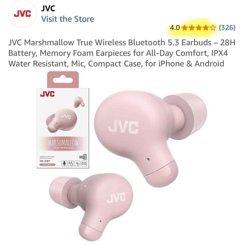 NEW JVC Marshmallow True Wireless Bluetooth Earbuds HA-A18T IPX4