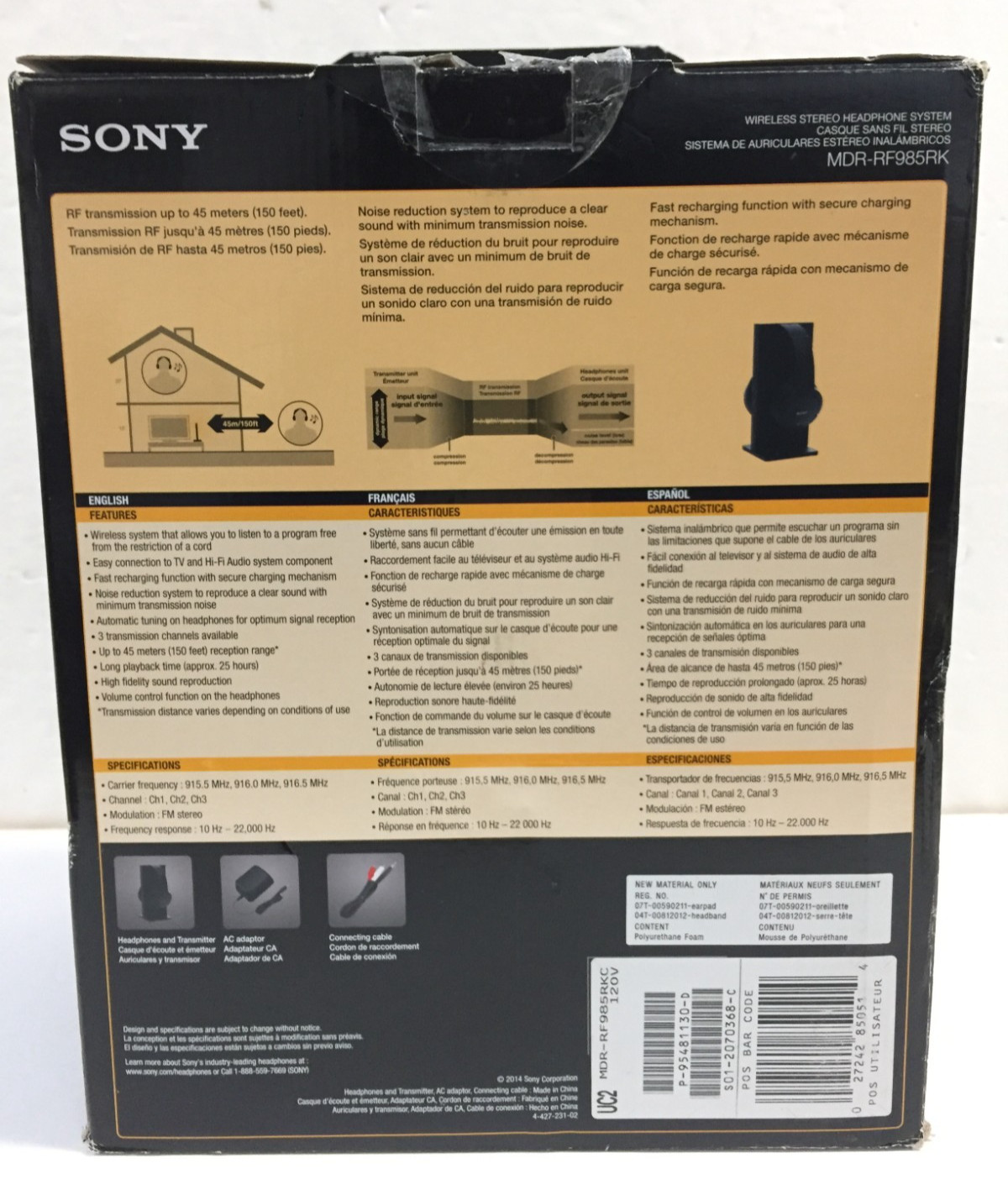 Sony Wireless RF Headphone, Black MDR-RF985RK