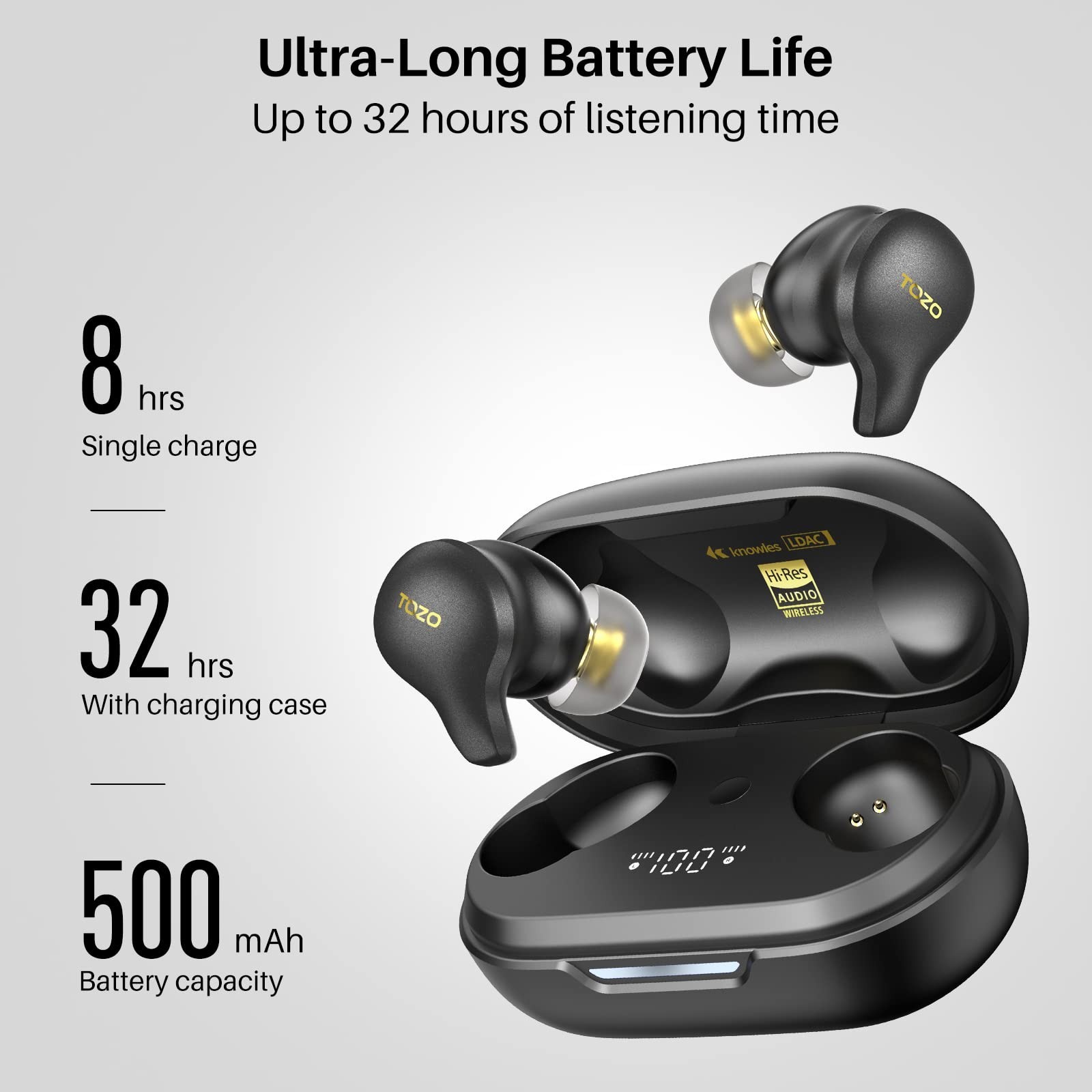 TOZO Golden X1 Wireless Earbuds Bluetooth ENC ANC Headphones Hi-Res Audio, Black