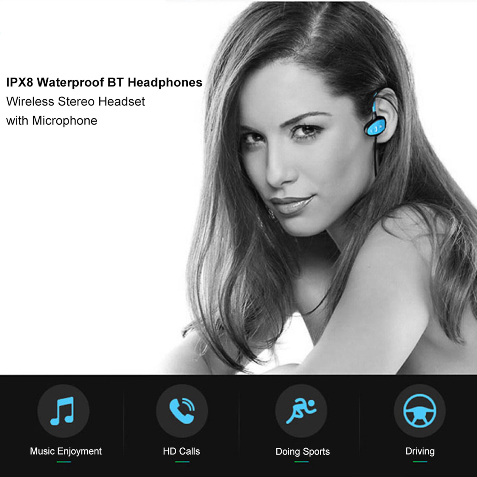 IPX8 Waterproof Headphones for Swimming CSR Stereo H5D0