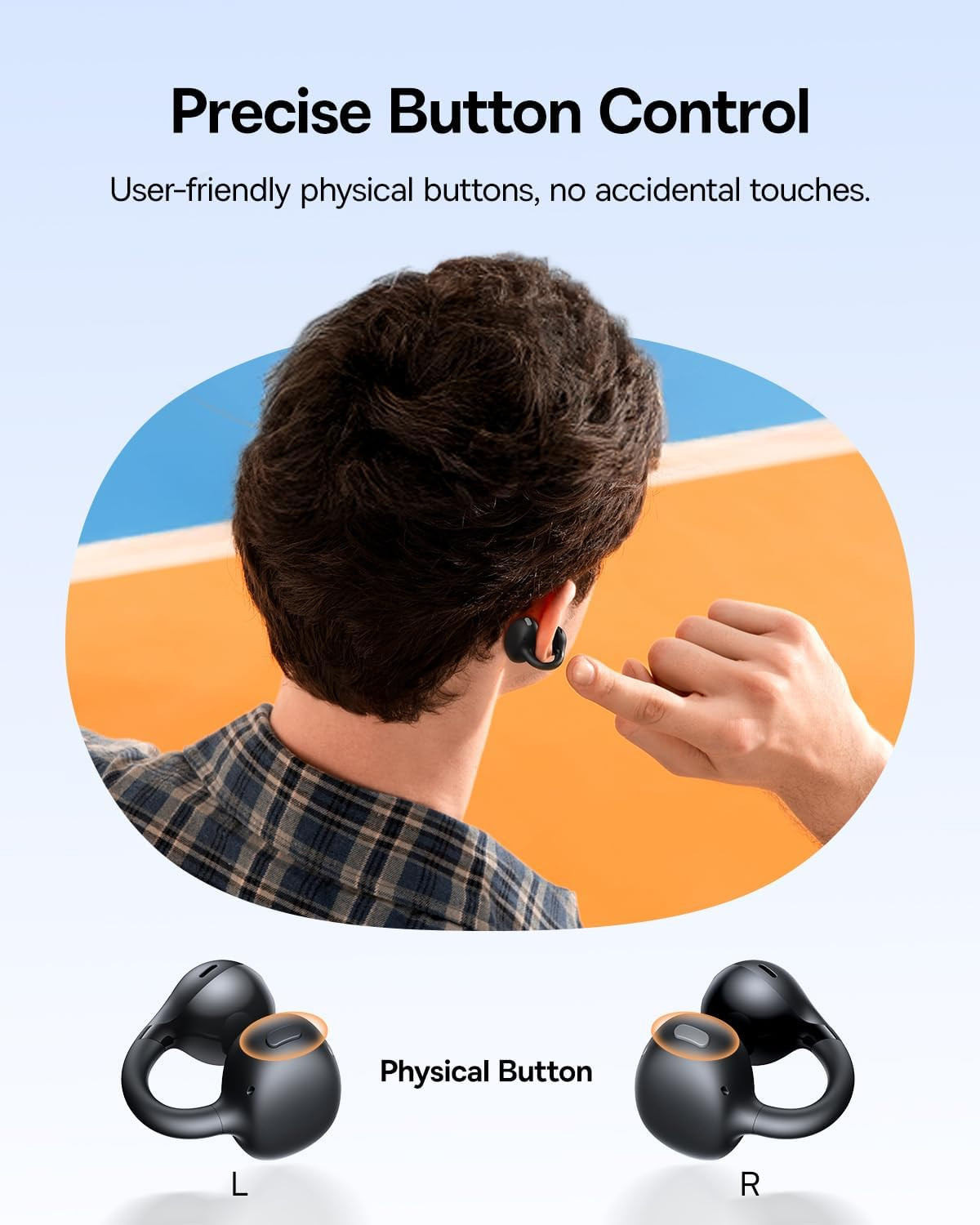 Bass BC1 Open Ear Earbuds Clip-On Headphones, Open-Ring Comfort with Tri-Curve S