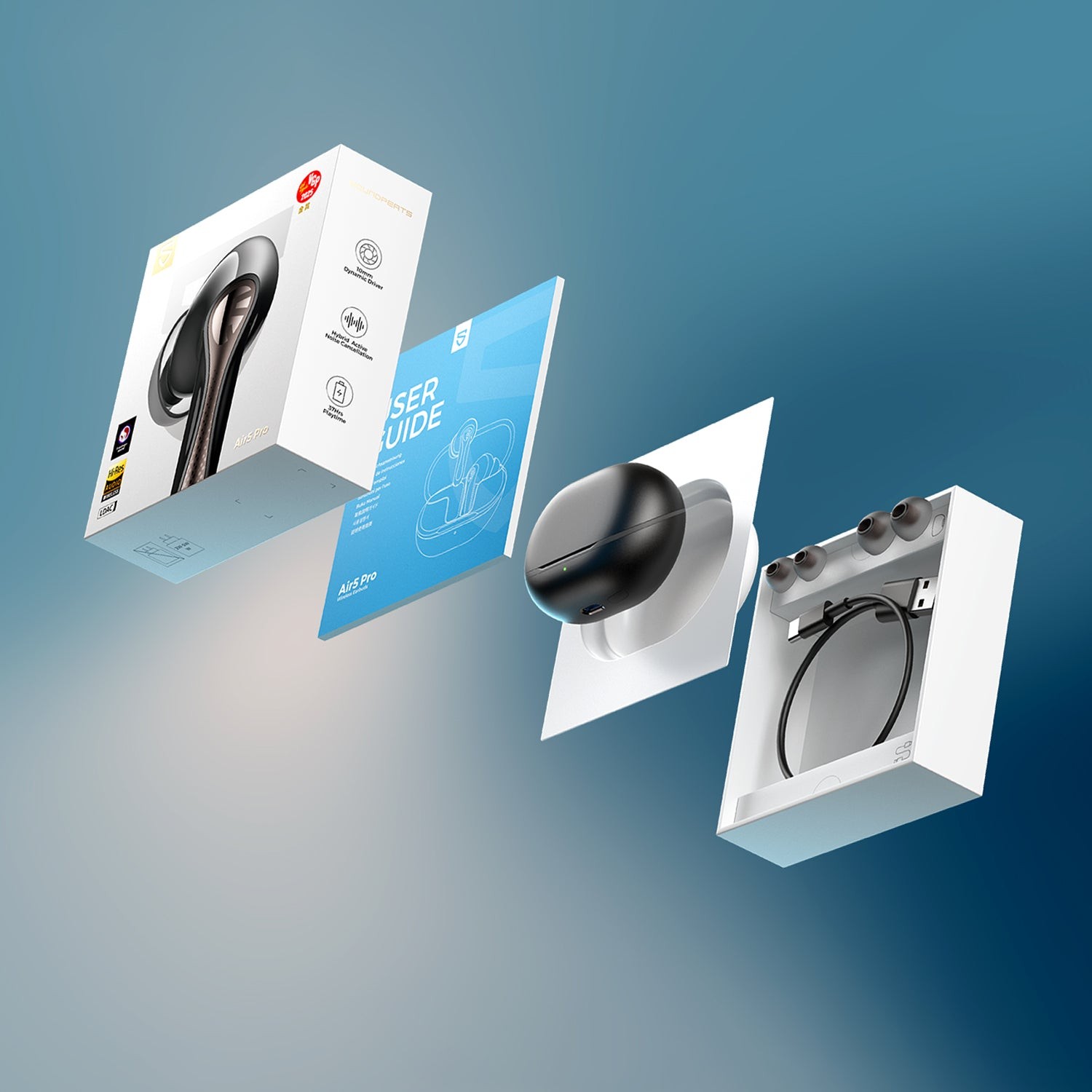 SoundPEATS Air5 Pro 55dB Adaptive Hybrid Noise Cancelling Wireless Earbuds 6-mic