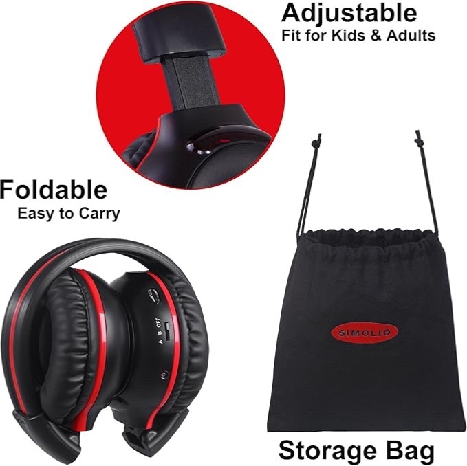 Kids Two-Channel IR Wireless Headphones Over-Ear Stereo Honda Odyssey Rear.w/bag
