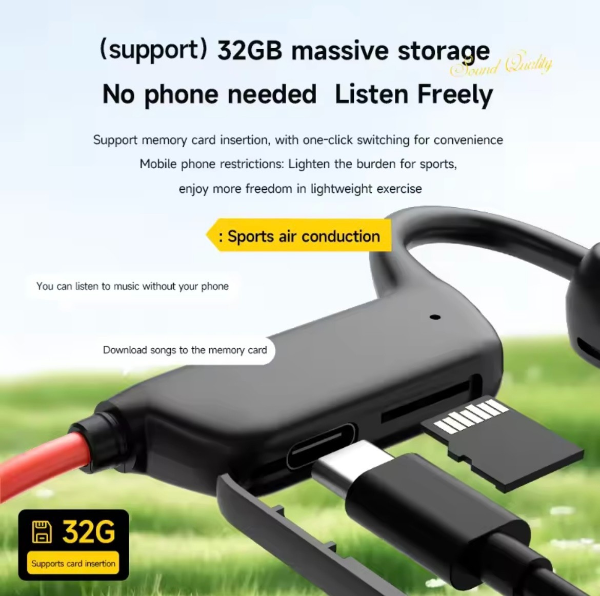 Open Ear Headphones Waterproof Bone Conduction with Mic