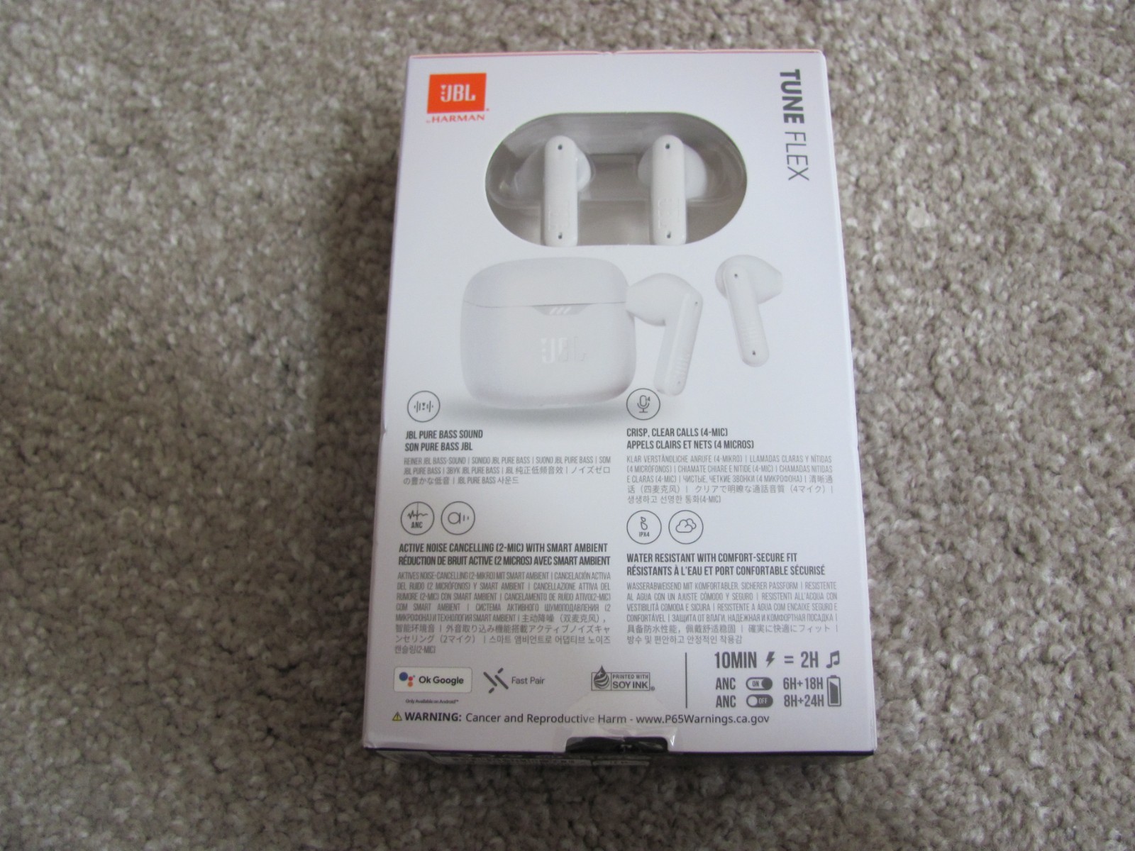 Brand New JBL Tune Flex Pure Bass Wireless Zero Noise Cancelling Earbuds – White