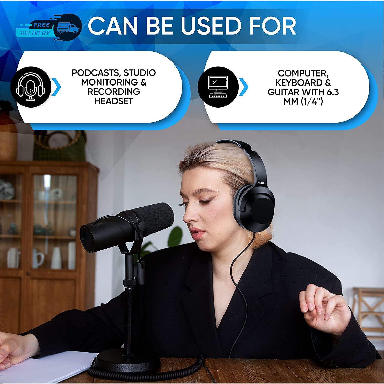 over Ear Wired Stereo Headphones for Podcasts Studio Monitoring and Recording