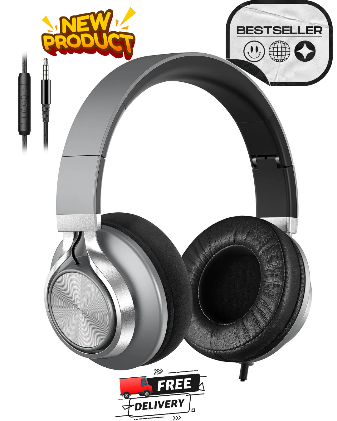 Over Ear Headphones Wired with Microphone – Noise Isolating Corded Headphones