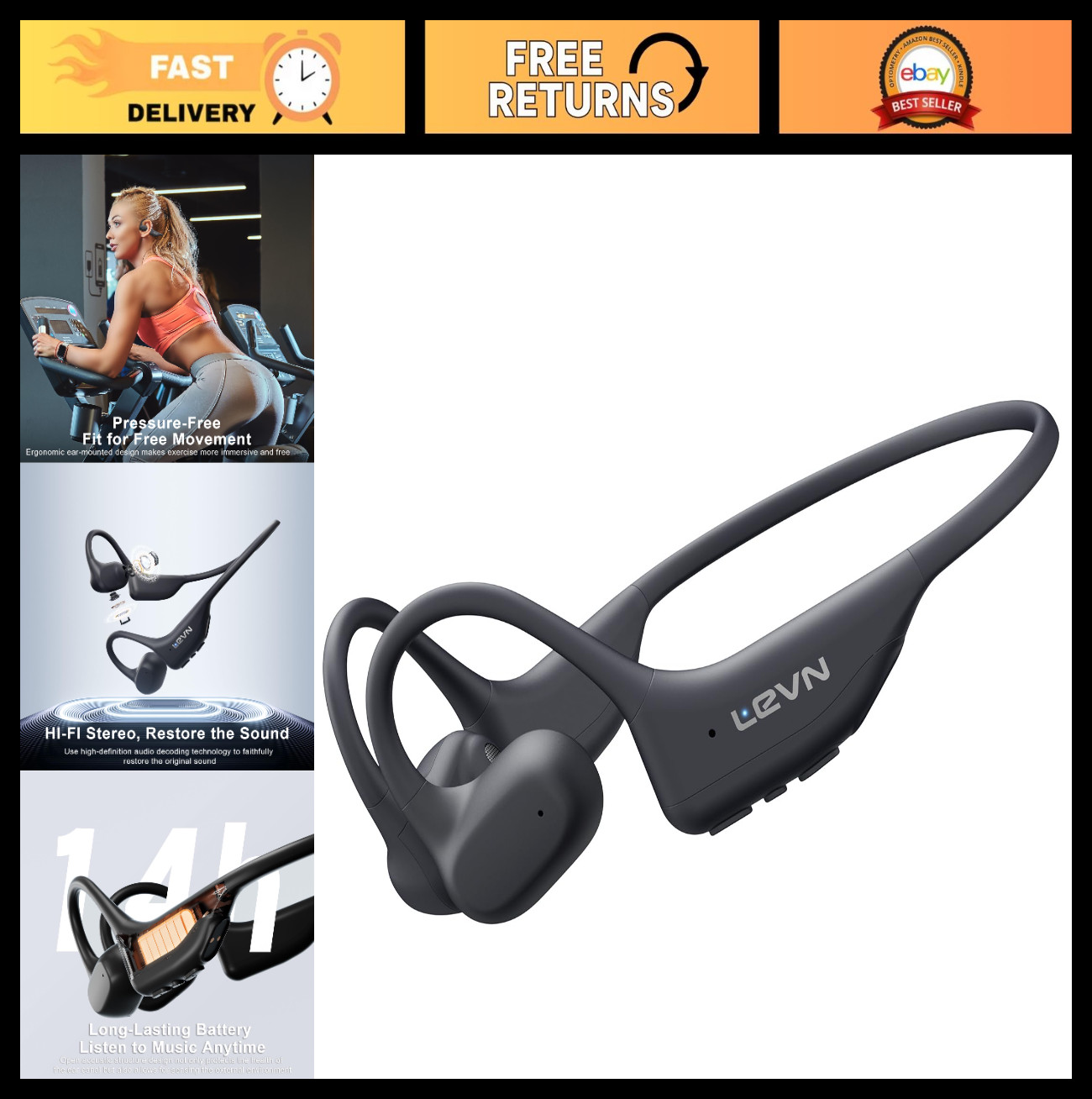 Open Ear Bluetooth Headphones 5.3, Sweatproof Wireless Sport Earbuds, 14H Batter