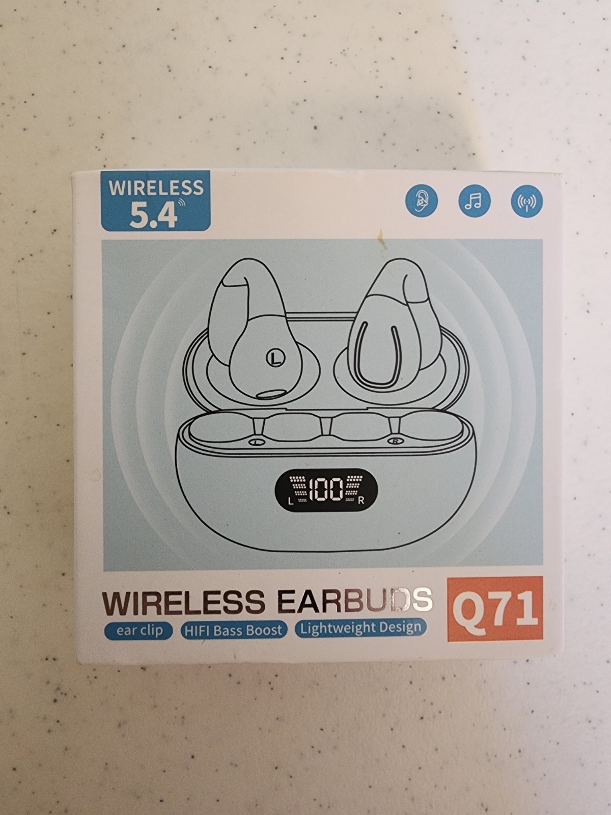 YYK-Q71 Open Ear Clip Wireless Earbud Bluetooth 5.3 Sports Headphones Case Black