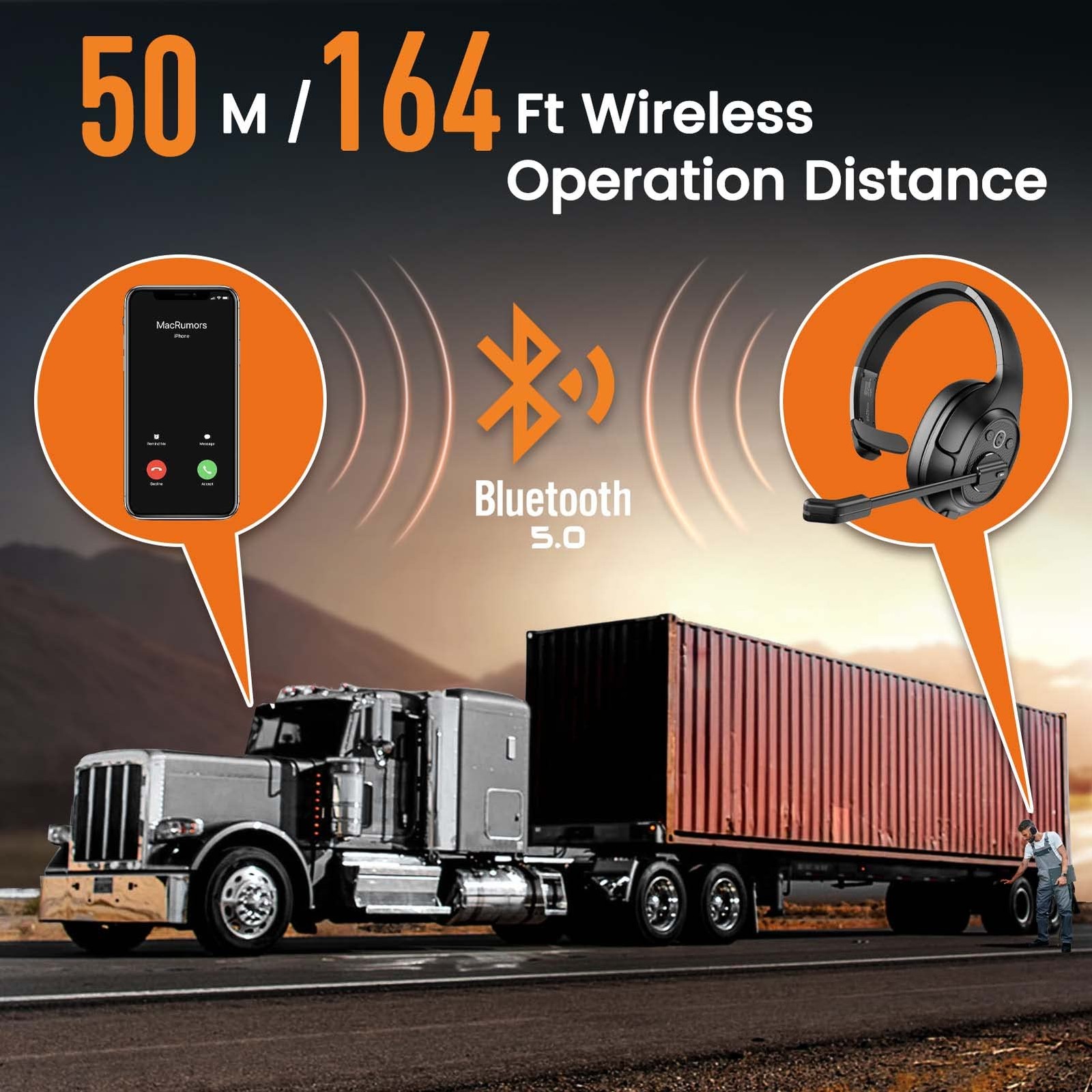 EKSA Truck Driver Bluetooth Headset with Microphone, Environmental Noise Canc…