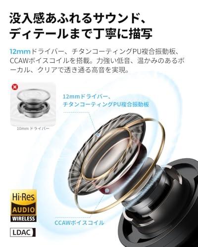 SOUNDPEATS C30 Wireless Earbuds LDAC ANC BT6.0 52H Beige