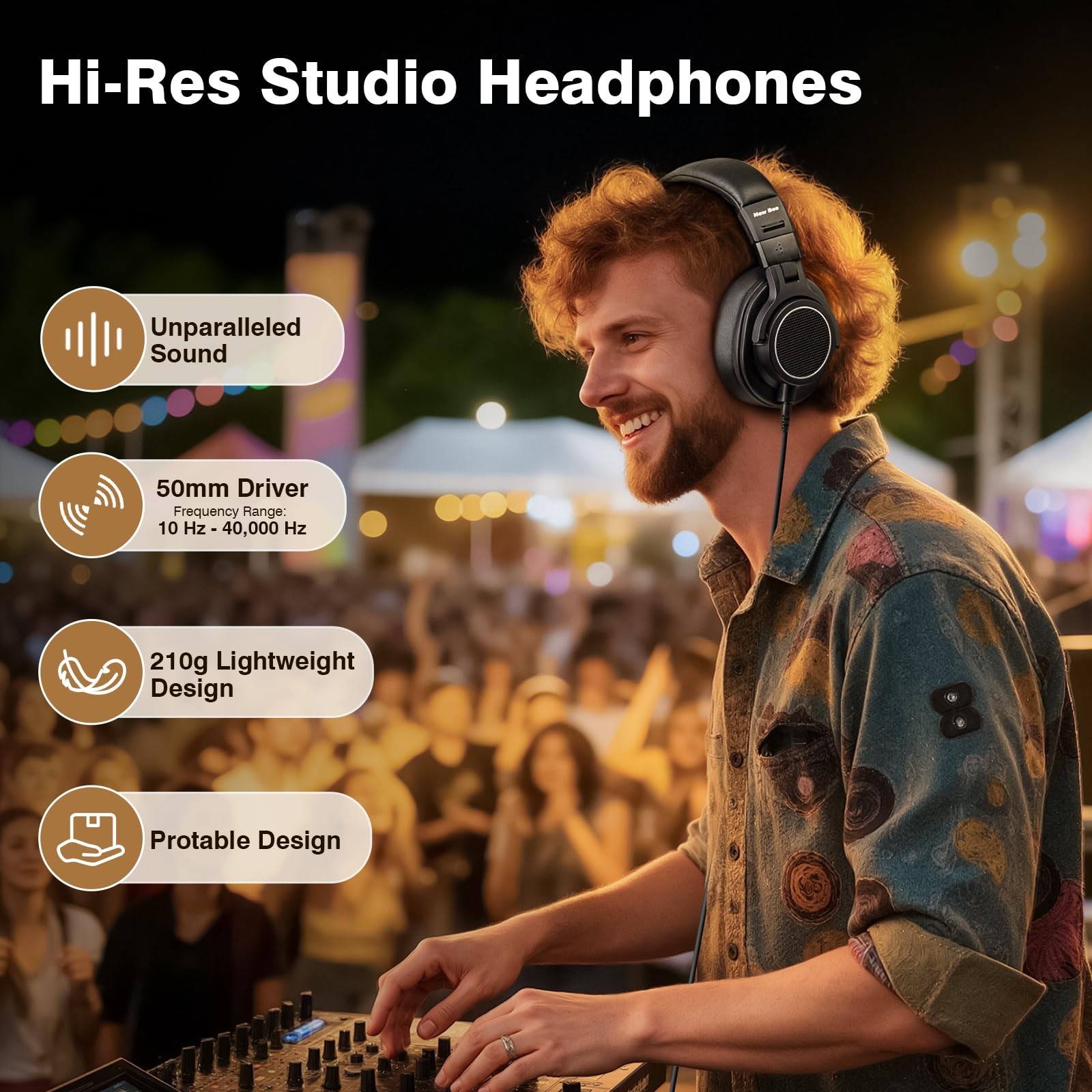 Wired Over Ear Headphones, Studio Headphones with 50mm Drivers and 6.35mm & 3…