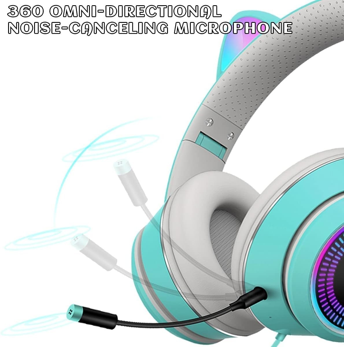 Fun Cat Ear Gaming Headphones with LED Lights – For Kids & Adults, 3.5mm