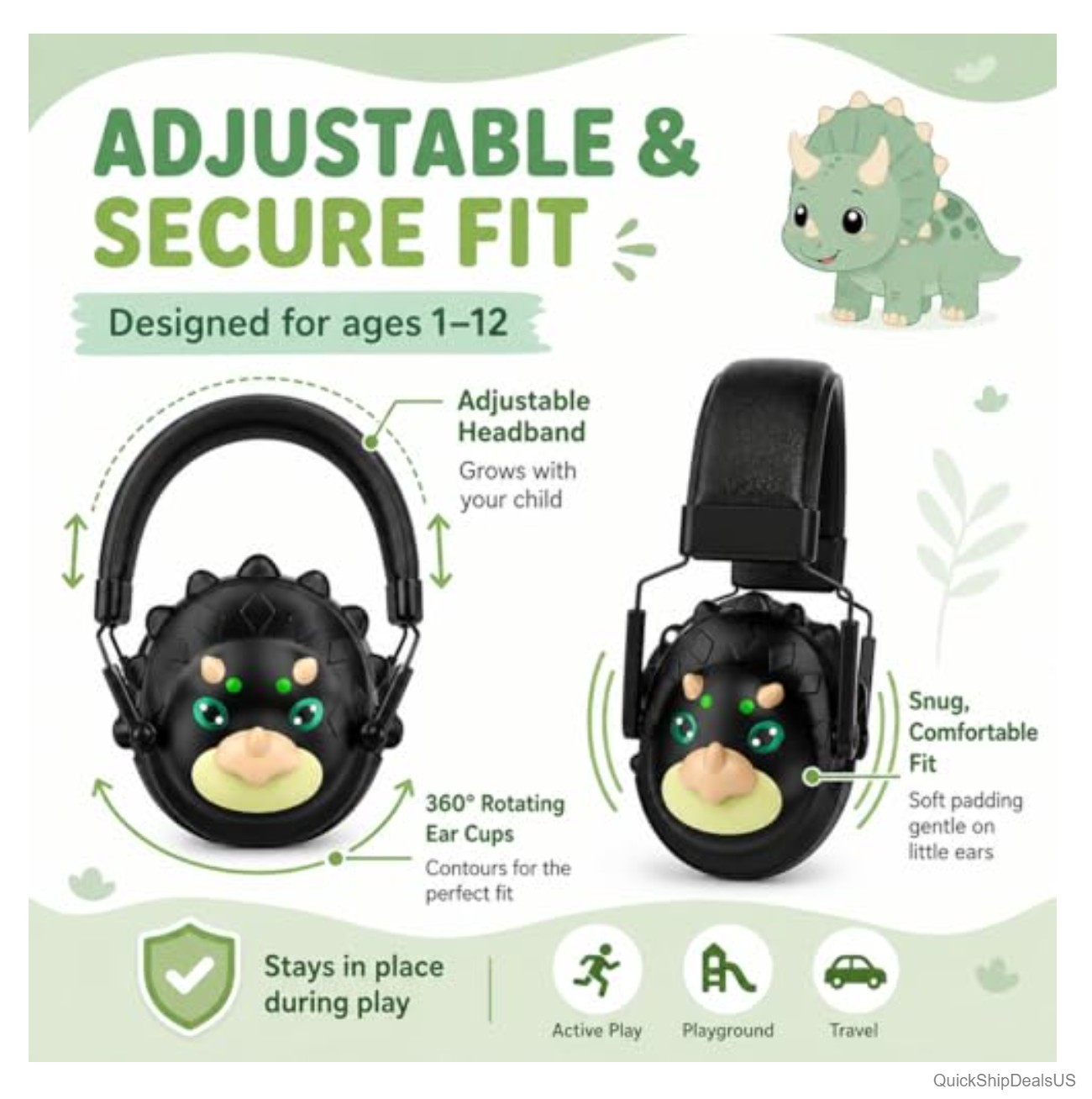 Kids Noise Cancelling Headphones Dinosaur Shaped Ear Muffs for Noise Reduction