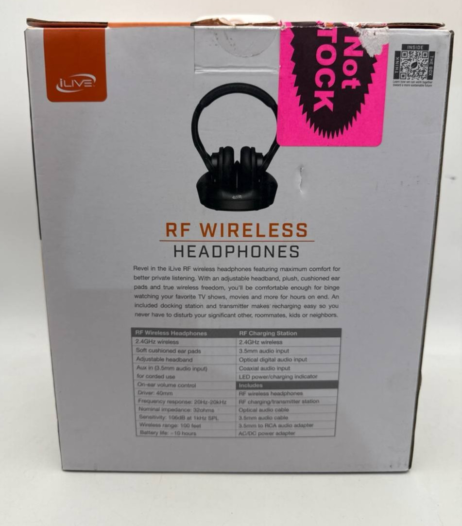 iLive RF Wireless Over Ear Headphones 2.4GHz HD Audio Charging Dock READ As Is