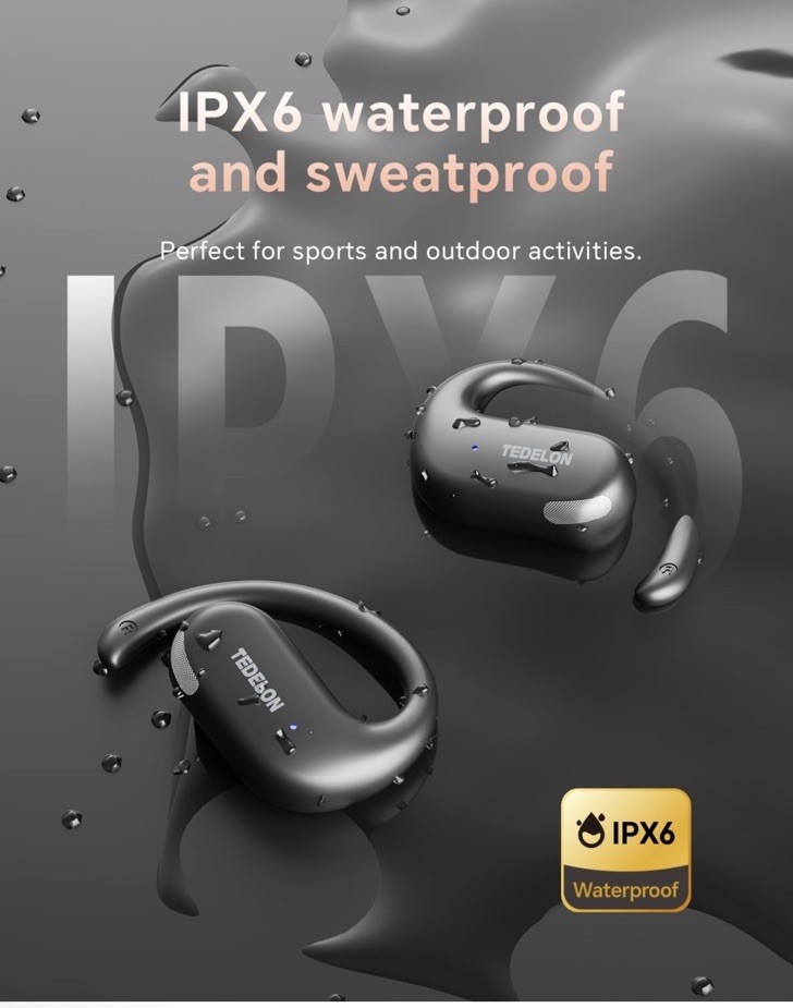 Open Ear Headphones Bluetooth 5.4: 50H Playtime 16.2mm Drivers, Open Ear Tedelon