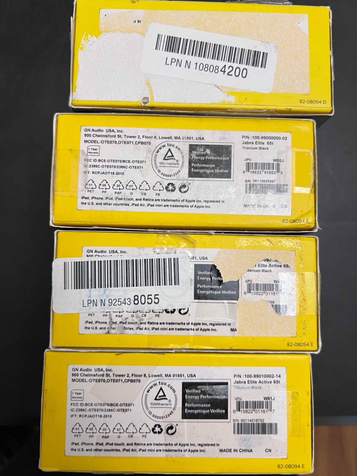 As-is Lot of 4 Defective Jabra Elite Active 65t Alexa Enabled True Wireless