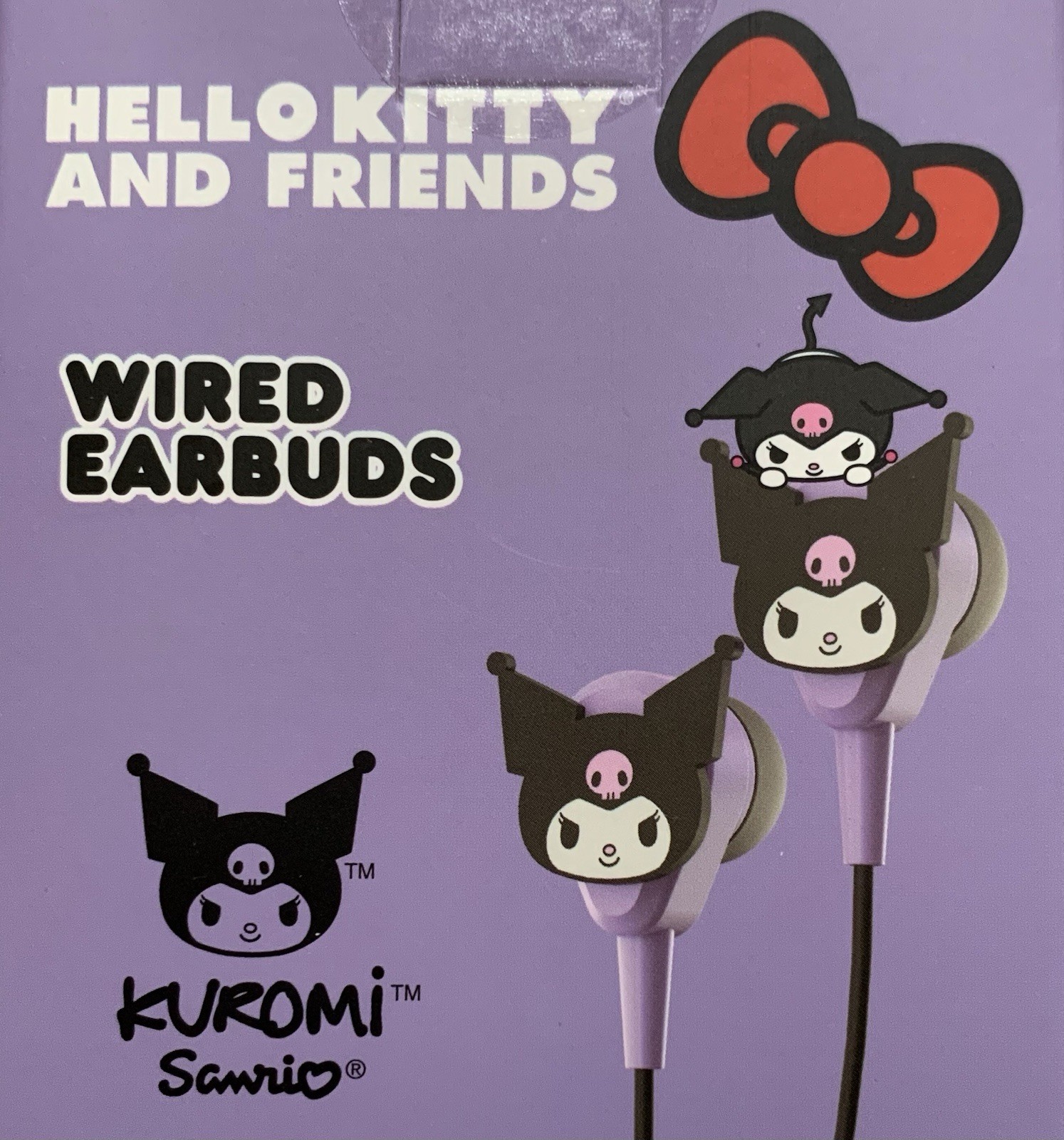 NEW Hello Kitty KUROMI Black Wired Earbuds w/Built-In Microphone/3.5mm Input