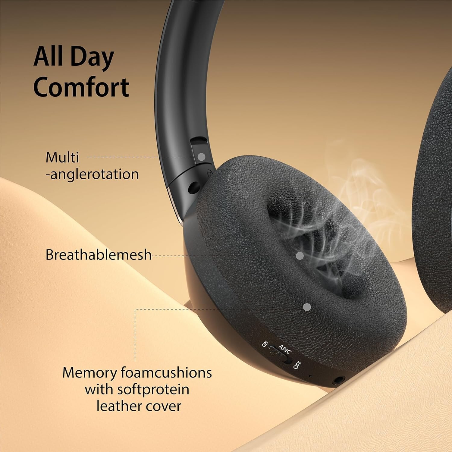Active Noise Cancelling Headphones, 100H Playtime Headphones Wireless Bluetooth