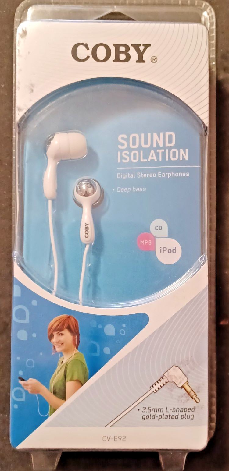 Coby CV-E92 Earbuds Sound Isolation Digital Stereo Earphones (NIB) New Sealed