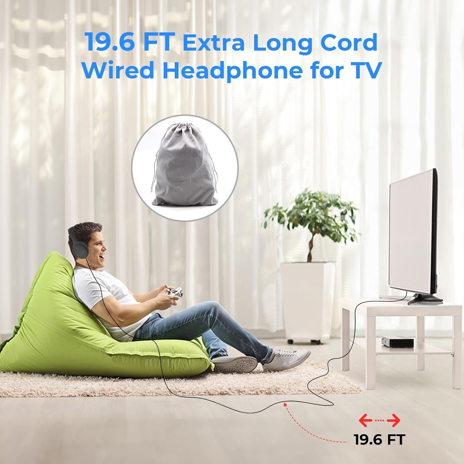 Long Cord Wired Headphones for tv, Over Ear Headphone tv Watching for Seniors…