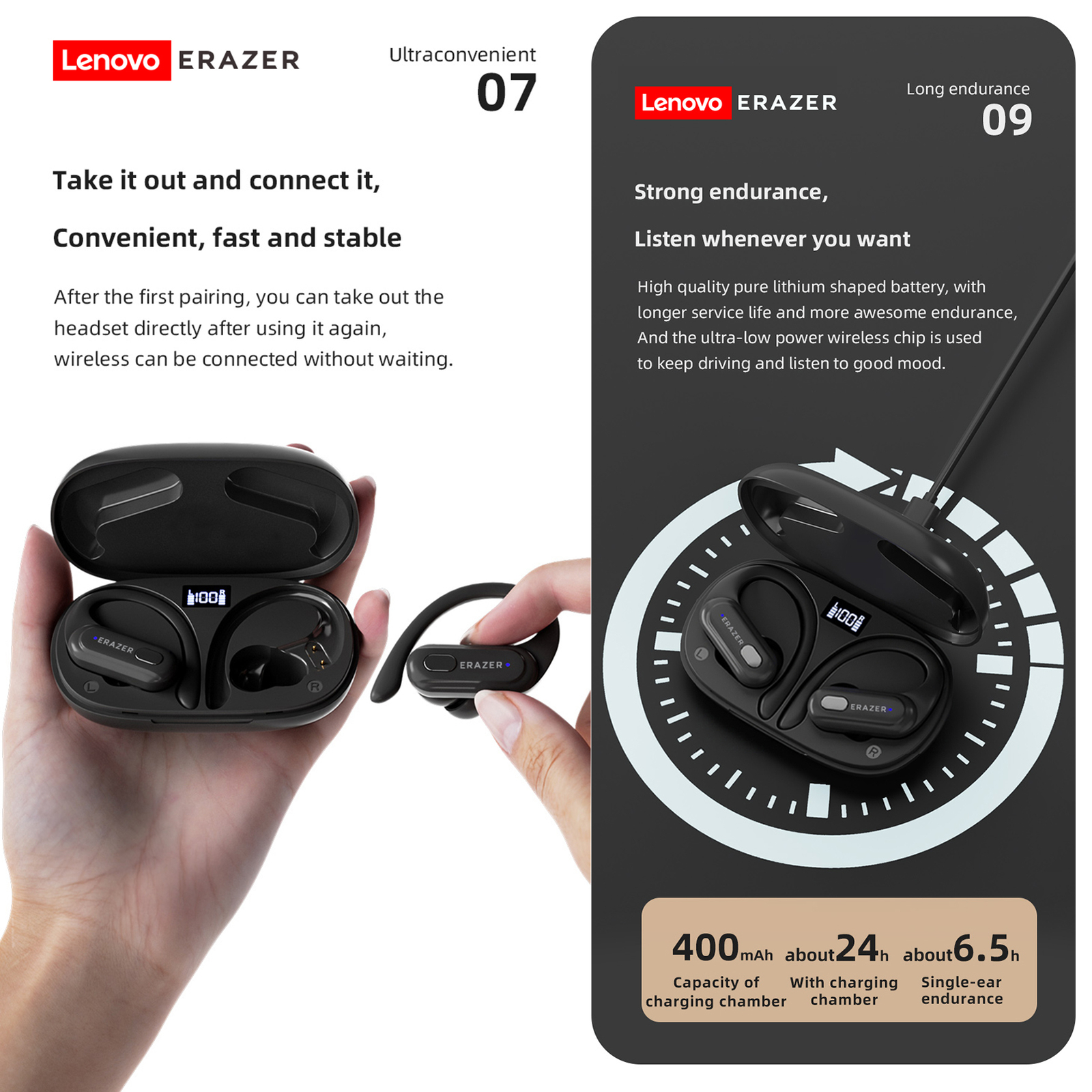 ERAZER XT60PRO BT5.3 Noise Cancelling Ear-Hook Headphones U0F7