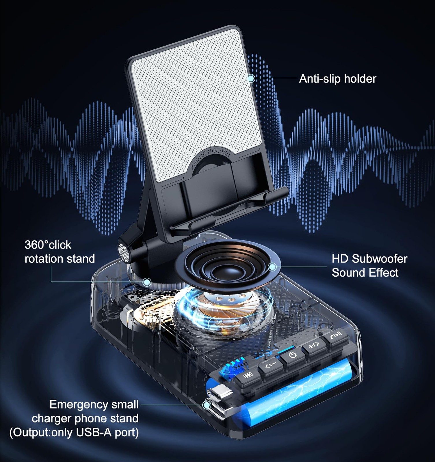 Joymate Gifts for Men Women, Phone Stand with Bluetooth Speaker and Black
