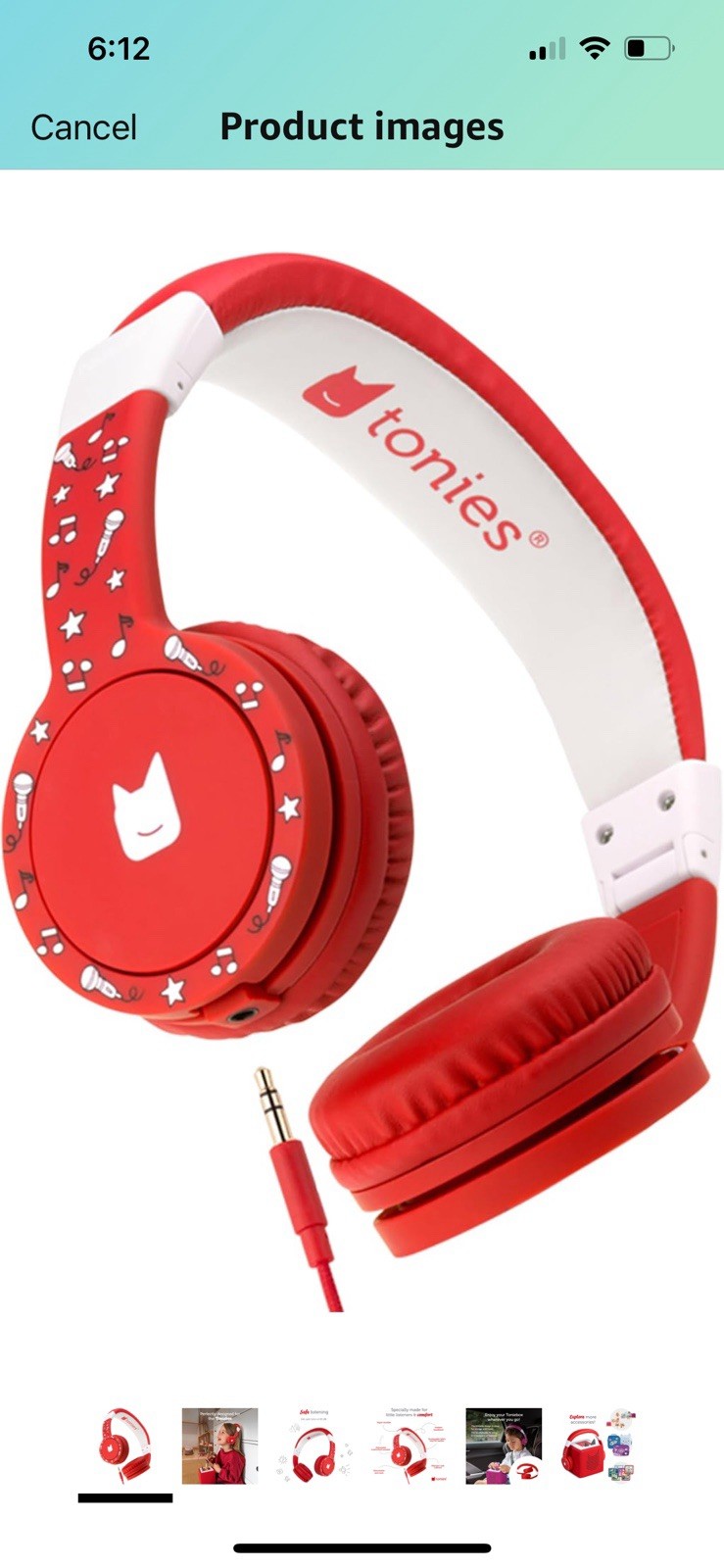 Tonies Kids Headphones Wired Foldable Durable Safe Audio 85dB Red NEW