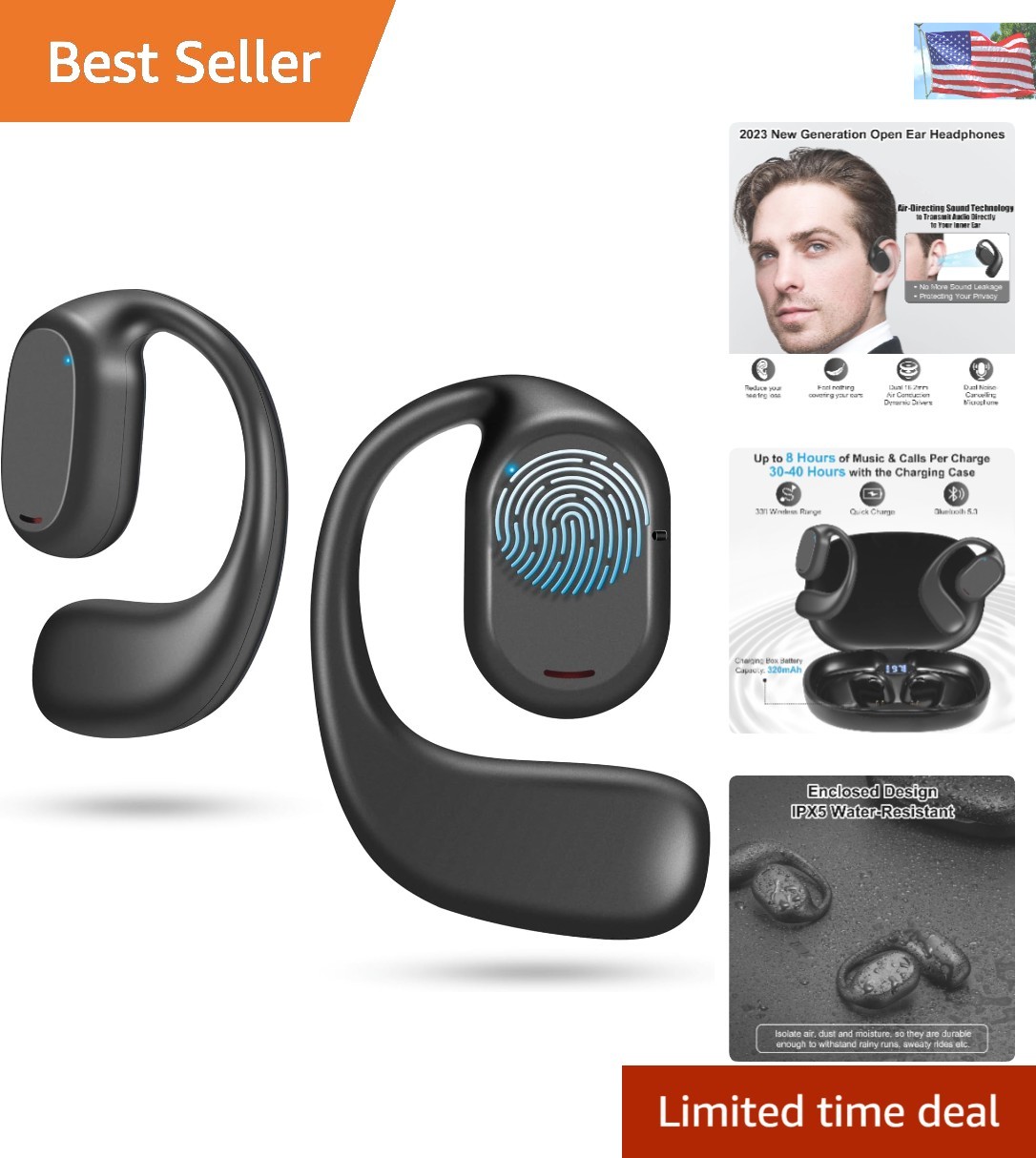 Bluetooth 5.3 Open Ear Headphones: Comfort & Clarity with 16 Hours Battery Life