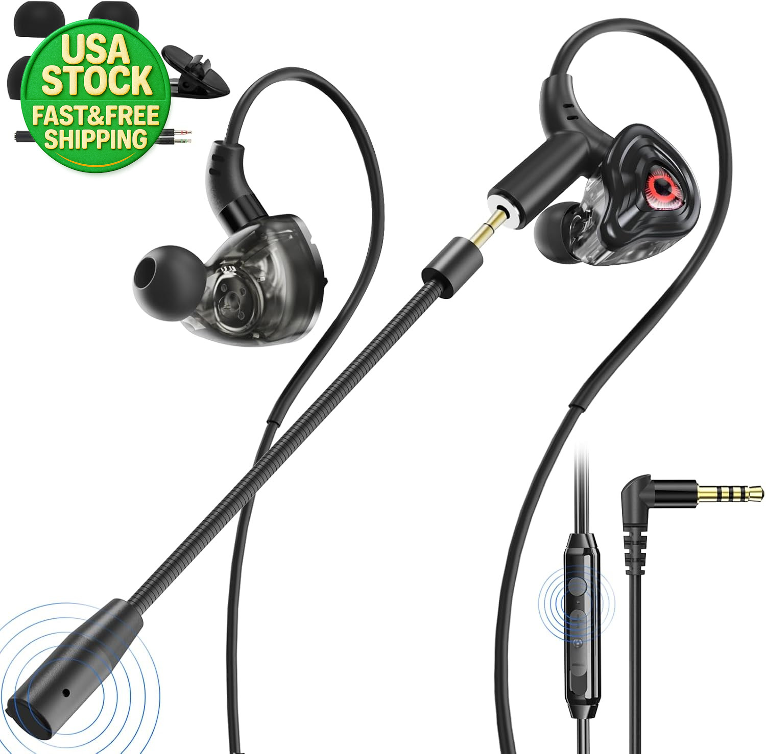 Wired Gaming Earbuds with Microphone Noise Cancelling Deep Bass