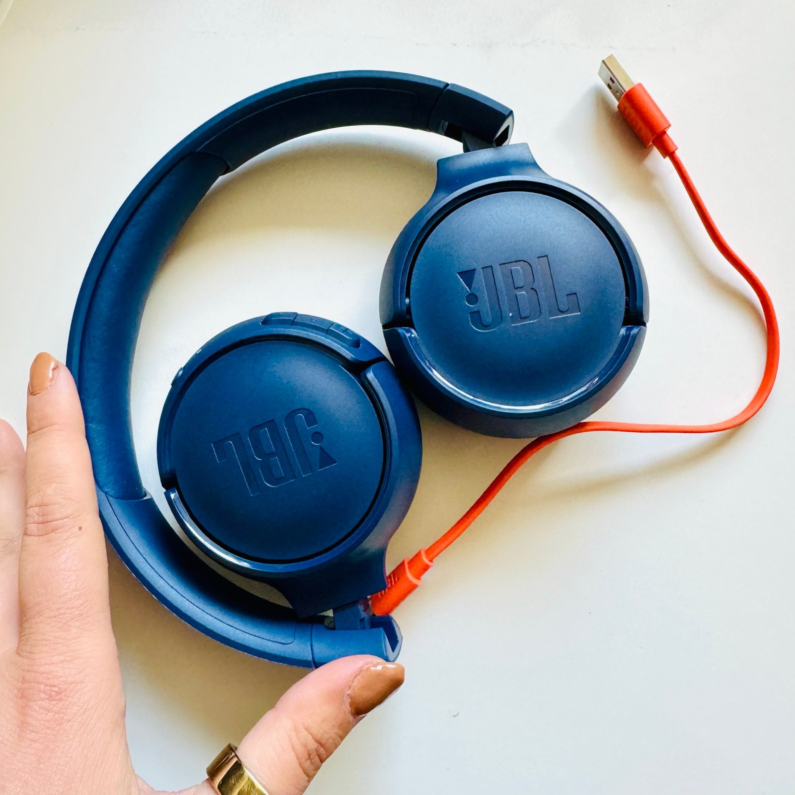 NEW JBL 510T Navy Blue Orange Wireless Bluetooth Over Ear Chunky Headphones