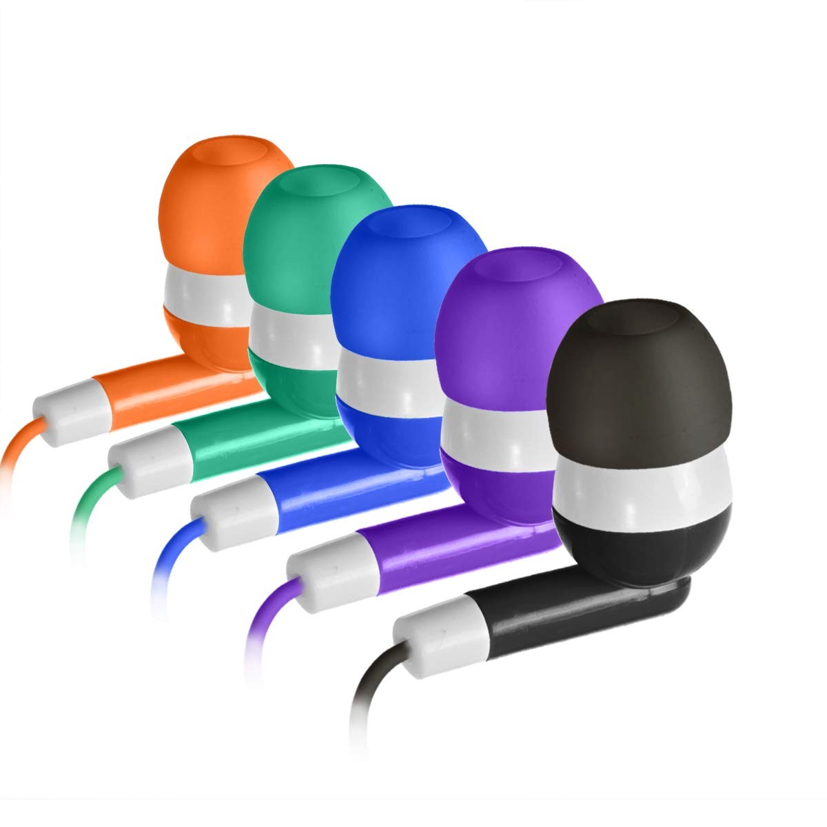 Keewonda 30 Pack Multi Color Earbuds for Kids, In-Ear, Wired, 5 Colors (Black, B