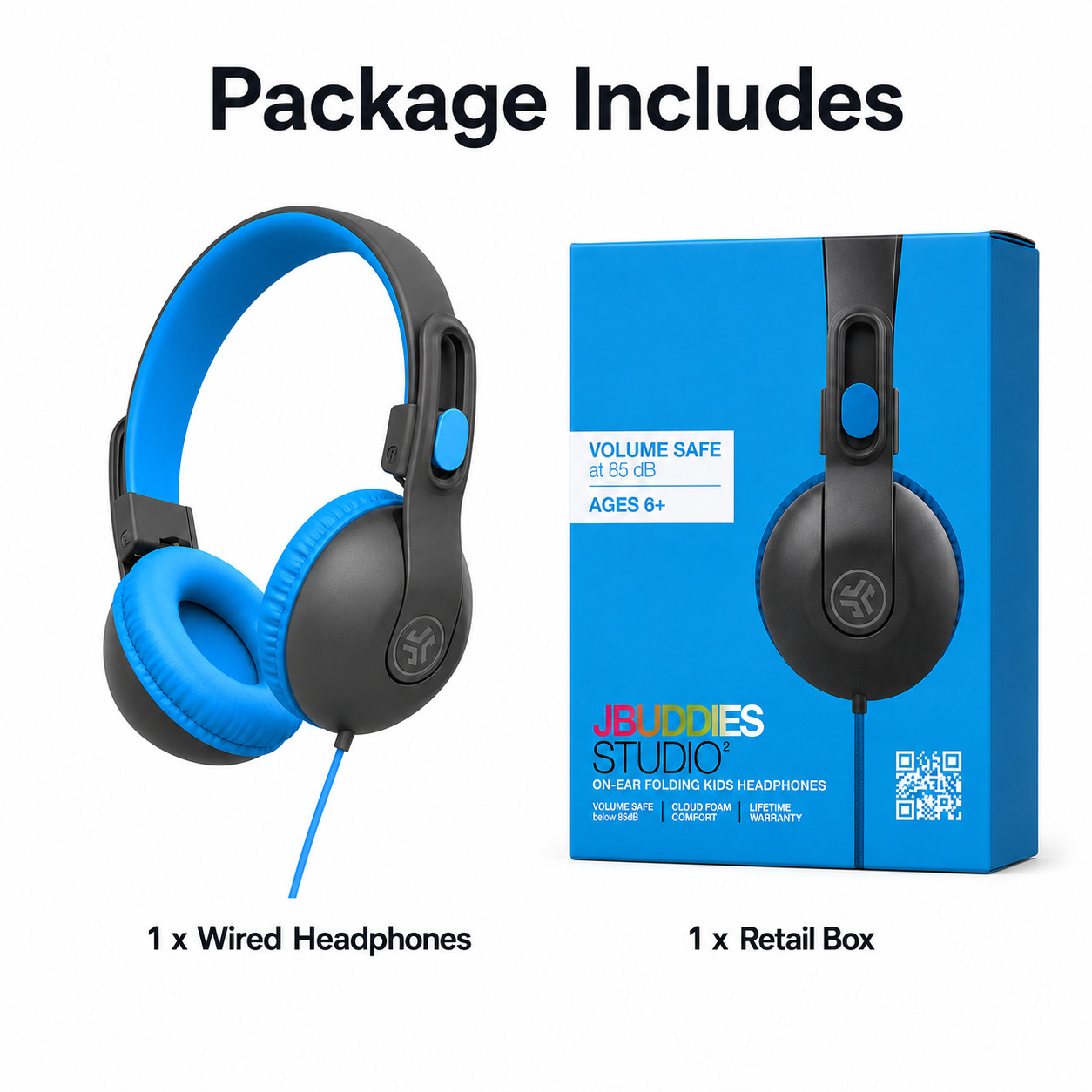 Kids Wired On-Ear Headphones 85dB Volume Limited Mic 3.5mm Black Blue