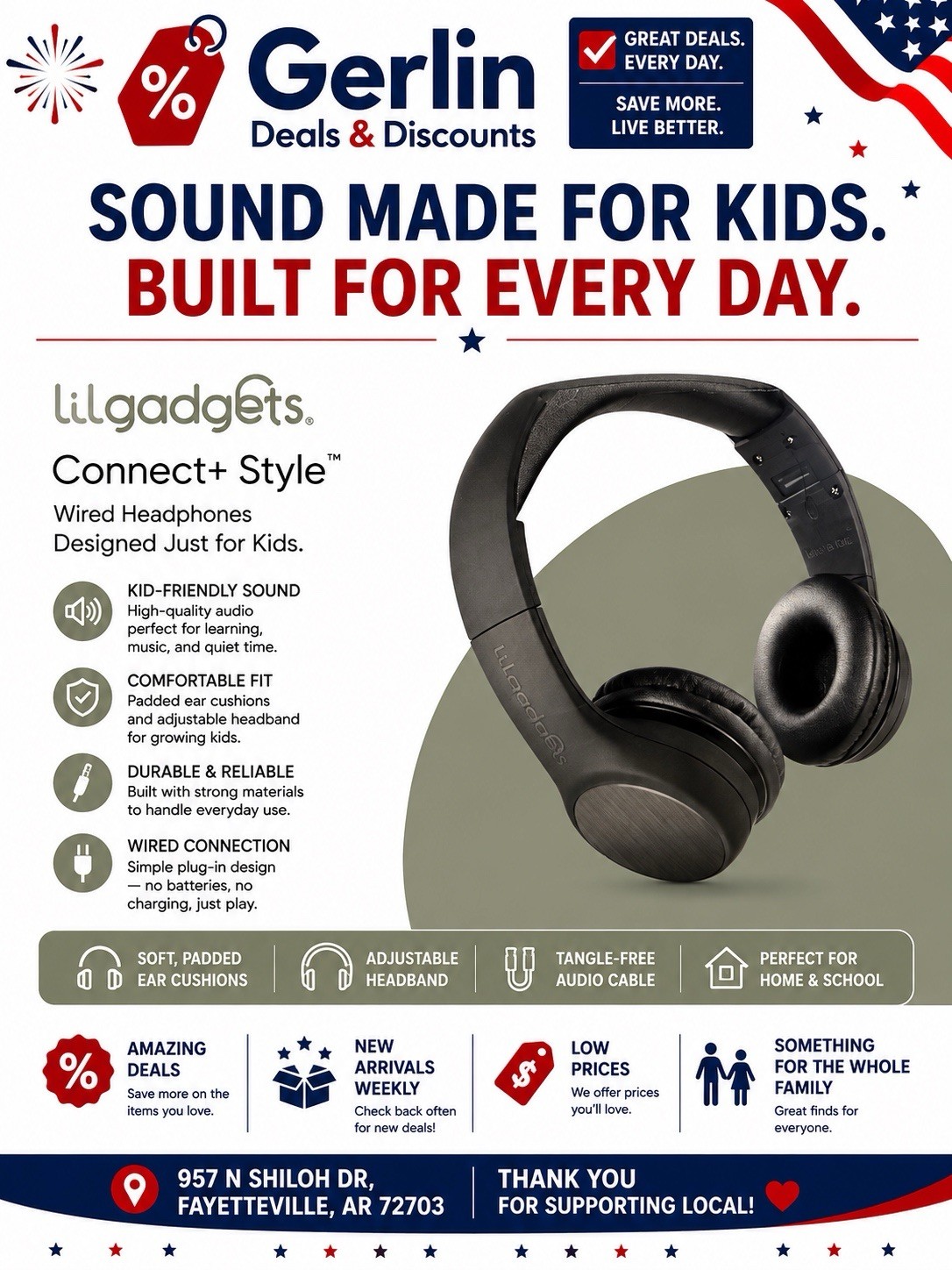 LilGadgets Connect+ Style On-Ear Kids Headphones with Microphone – Black
