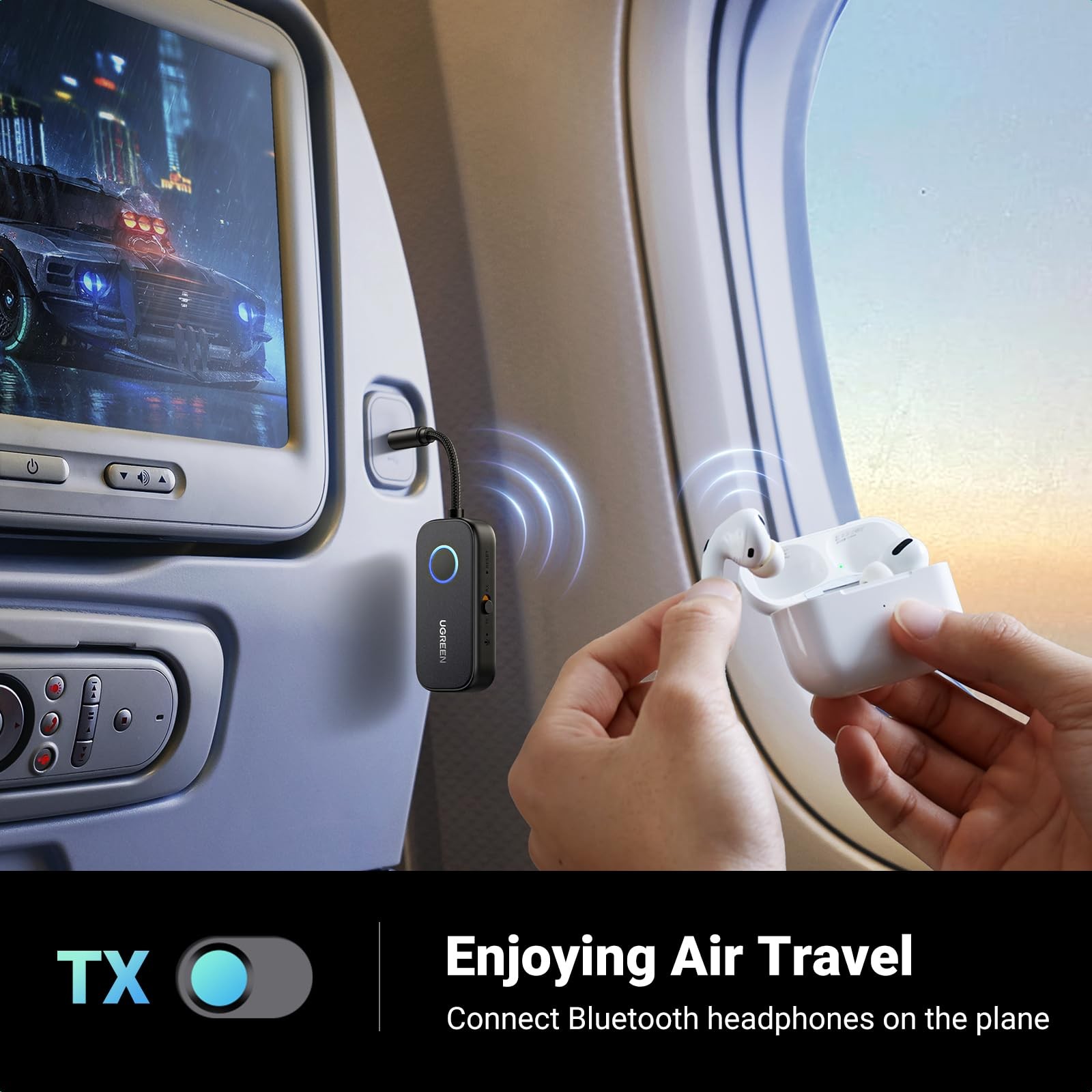 UGREEN Airplane Bluetooth 5.2 Transmitter Adapter for Airpods or Headphones Dual