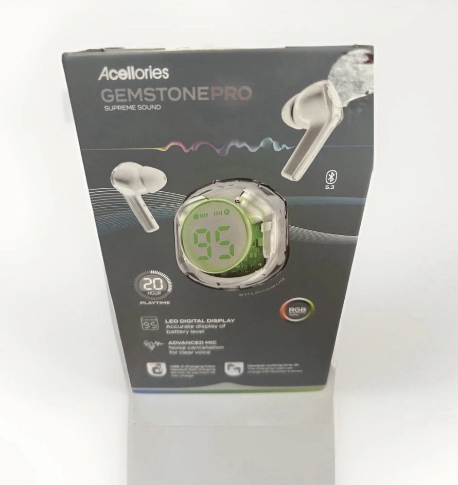 Acelloiries GemstonePro LED Digital Display Earbuds 20 Hours of Playtime White