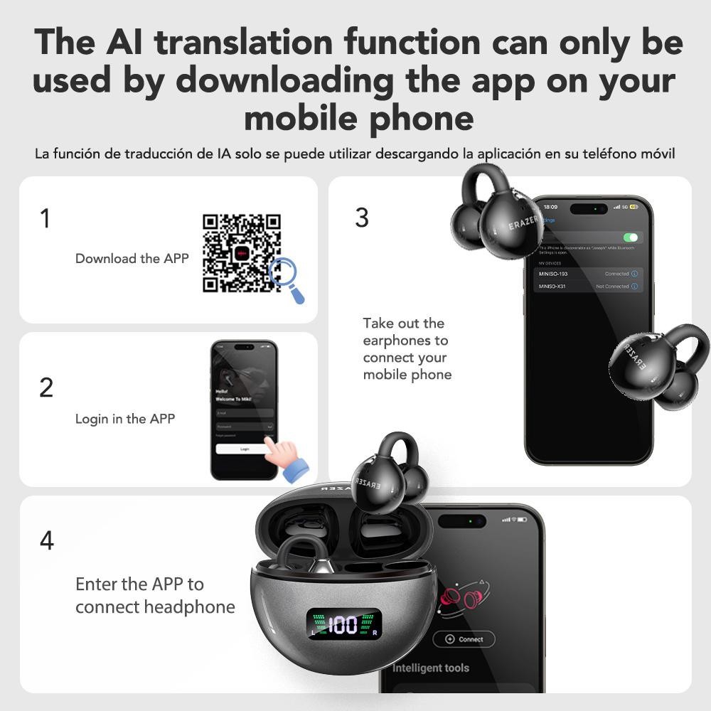 Erazer Xf55 Bluetooth V6.0 AI Earphones Noise Reduction Wireless Translator