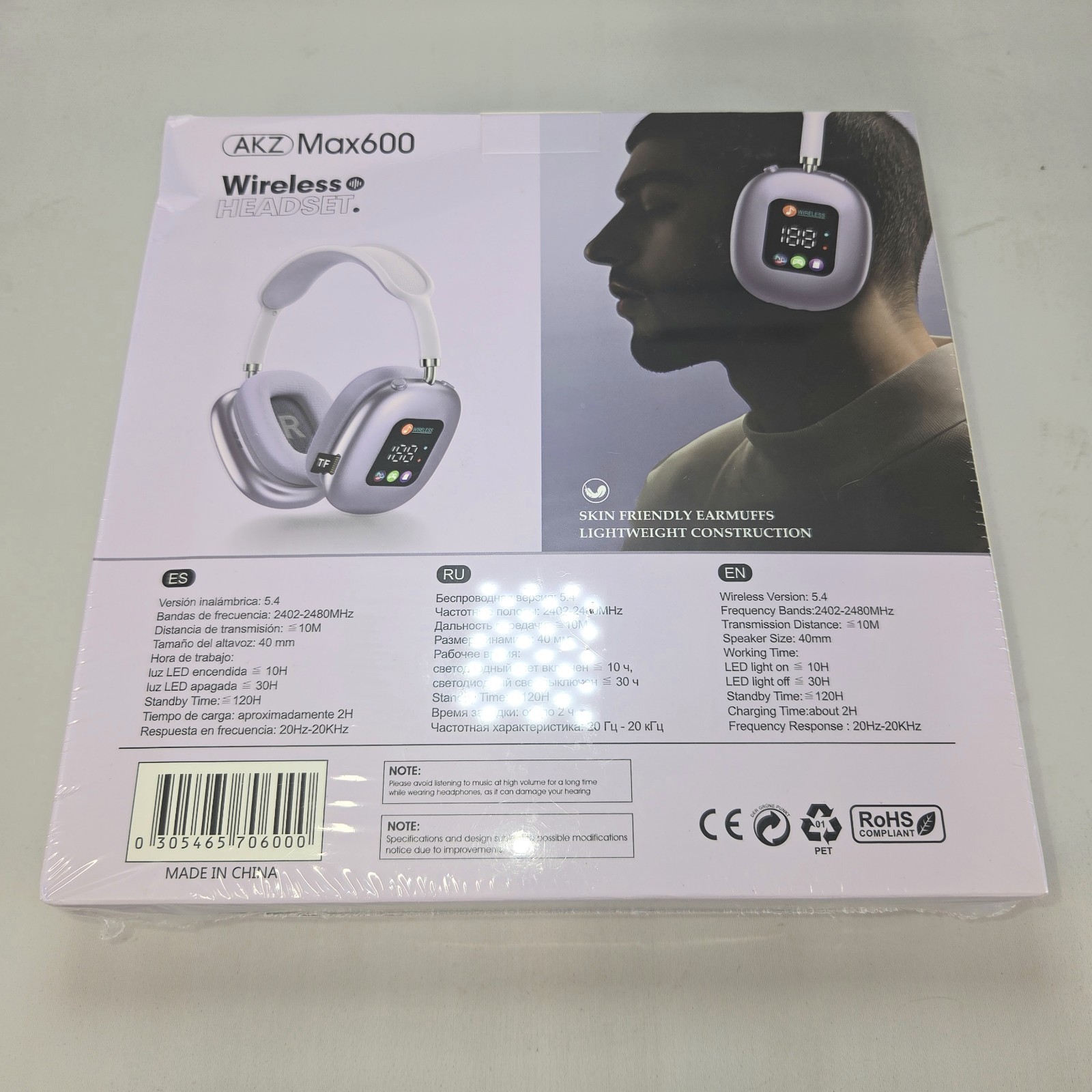 Wireless AKZ Max600 Cool Art Headphones. Good For Gaming. TF Card Slot (SEALED)