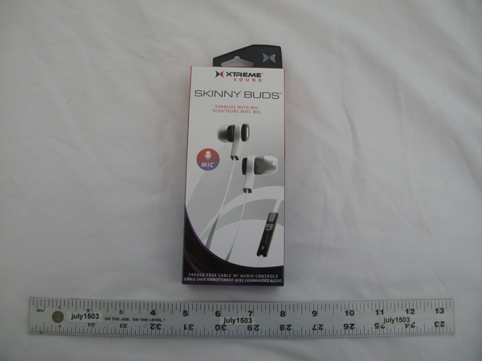 (1) NEW Xtreme Sound “Skinny Buds” Earbuds with Mic 3.5mm Tangle Free – WHITE