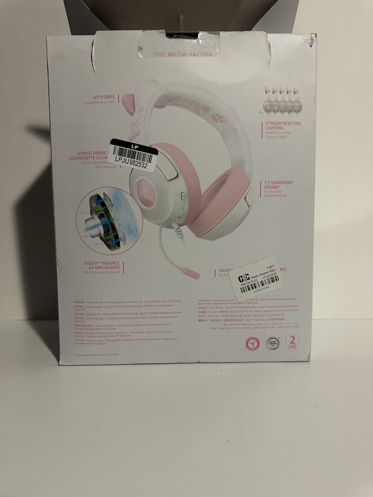 Razer Kraken Kitty V2 Hello Kitty & Friends RGB Wired Gaming Headset Pink White