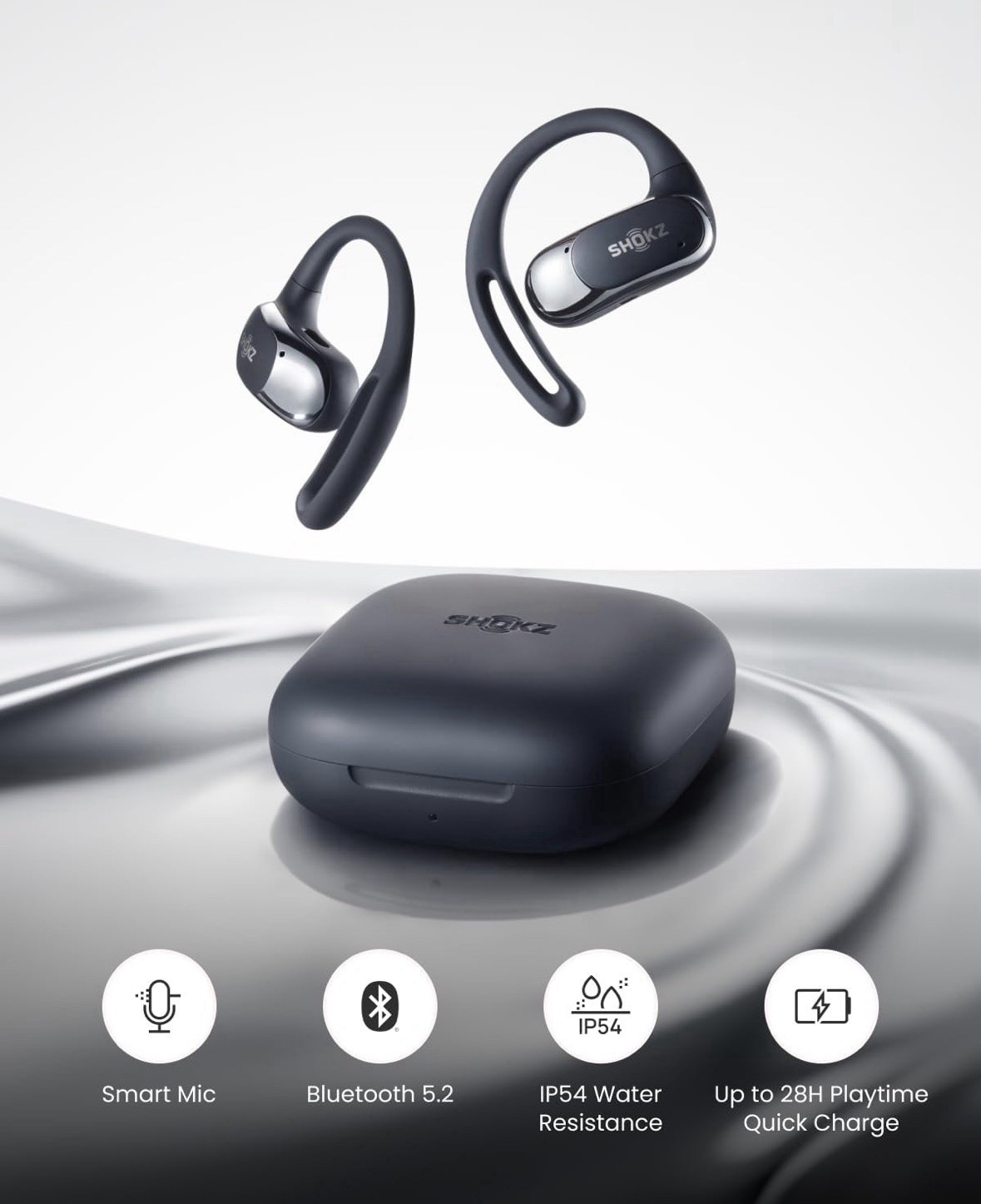 Shokz OpenFit Air T511 Wireless Bluetooth Ear-hook Headphones, Black