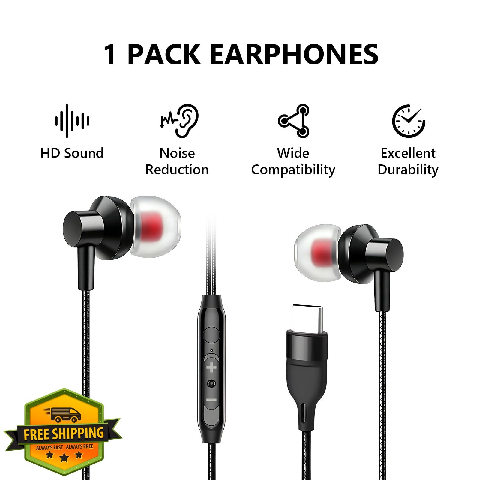 Generic USB C Wired Earbuds Mic Volume Control